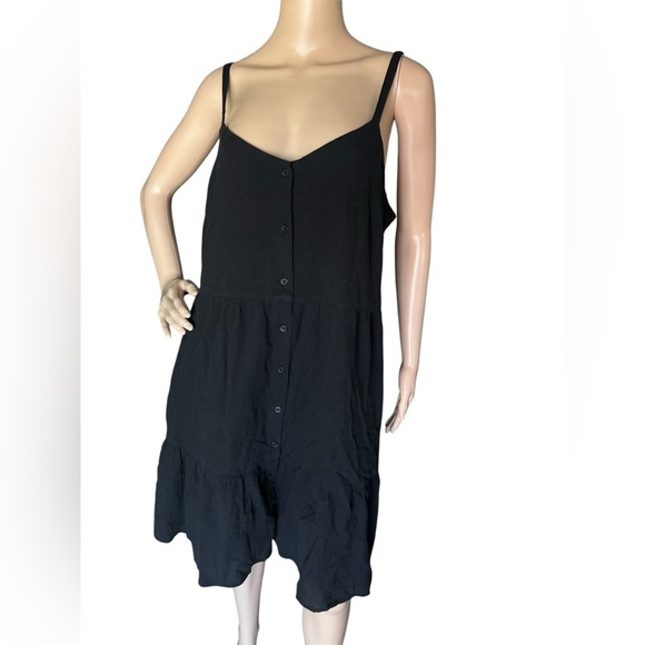 GAP Button Front Tiered Shift Dress Black 100%Cotton Prairie Festival Women Sz L - Picture 2 of 13